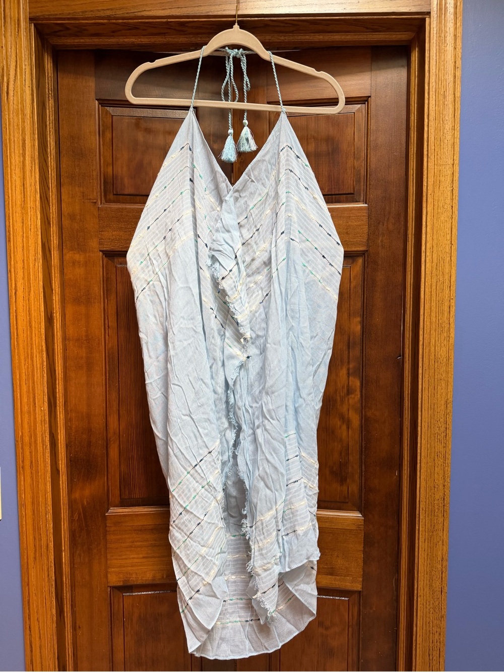 David and Young Light Blue Halter Swim Coverup with Tassel Neck Tie, One Size